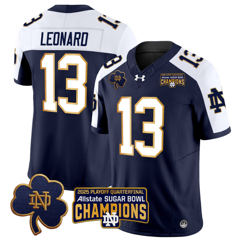 Riley Leonard Jersey #13 Notre Dame 2025 Sugar Bowl Champions Navy Alternate