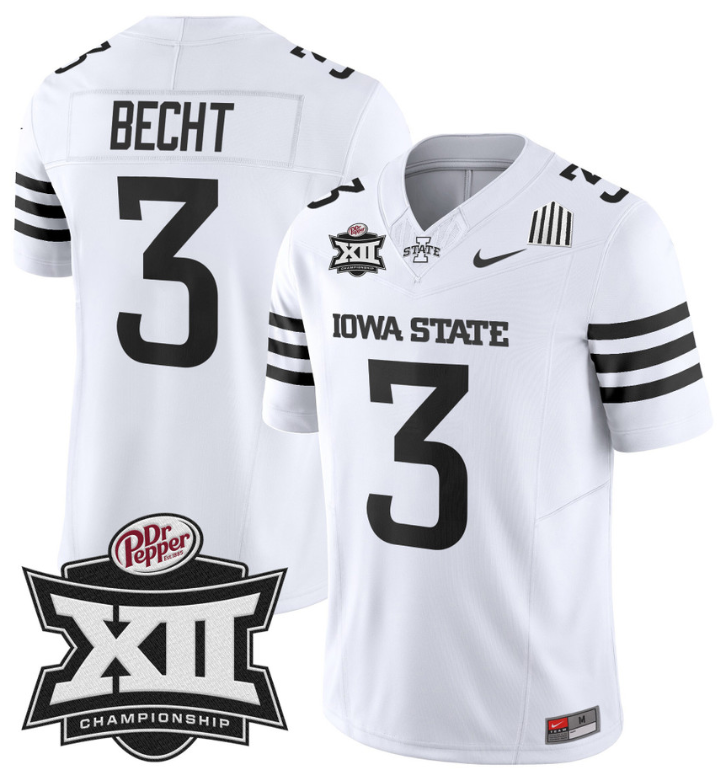Rocco Becht Jersey #3 Iowa State 2024 Championship Patch Vapor White Limited