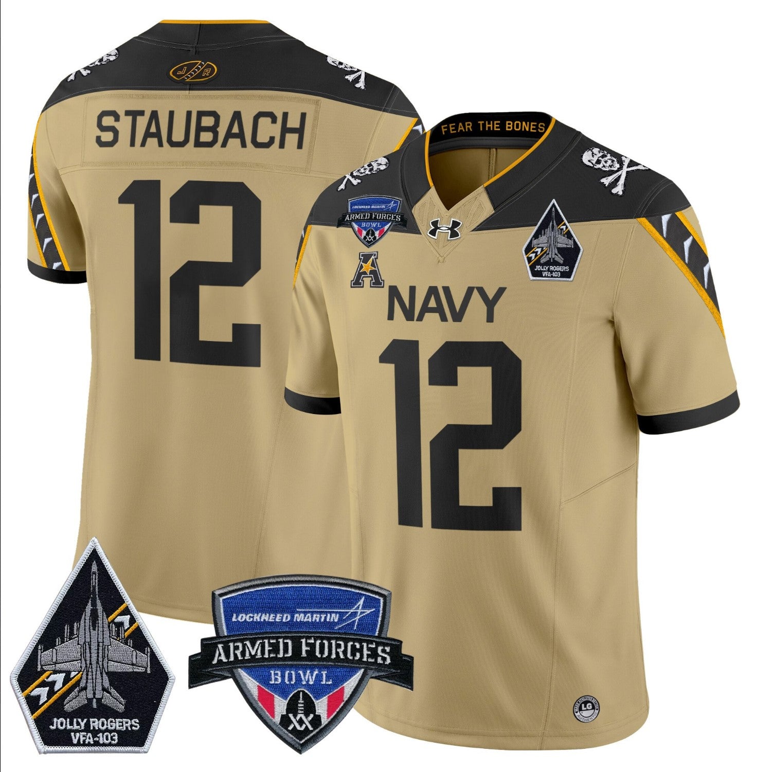 Roger Staubach Jersey #12 Navy Midshipmen 2025 Armed Forces Bowl Patch Gold