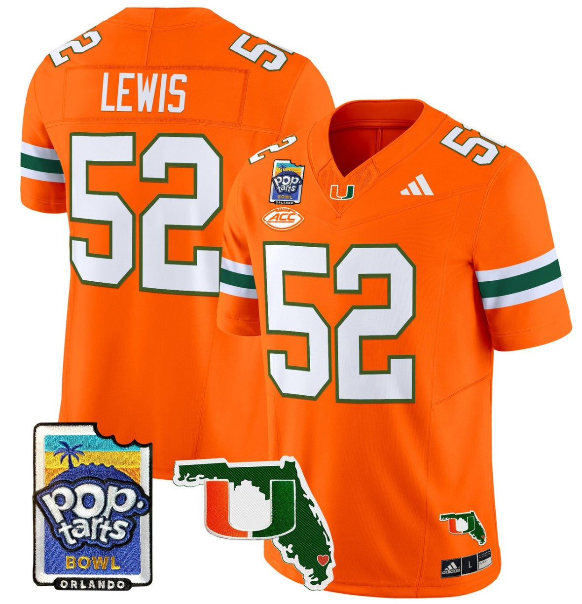Ray Lewis Jersey #52 Miami Hurricanes 2025 PopTarts Bowl Patch Orange