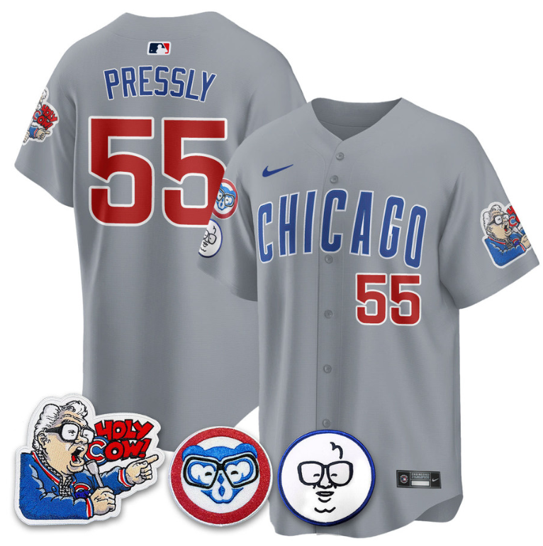 Ryan Pressly Jersey #55 Chicago Cubs Harry Caray Holy Cow Patch Premier Limited Stitched Gray