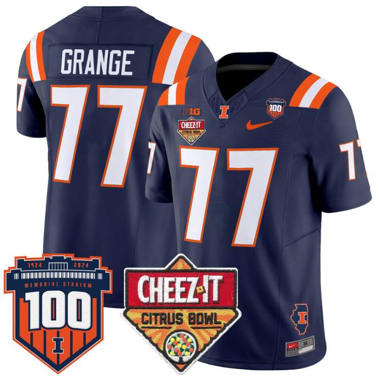 Red Grange Jersey #77 Illinois Fighting 2025 Cheez-It Citrus Bowl Navy
