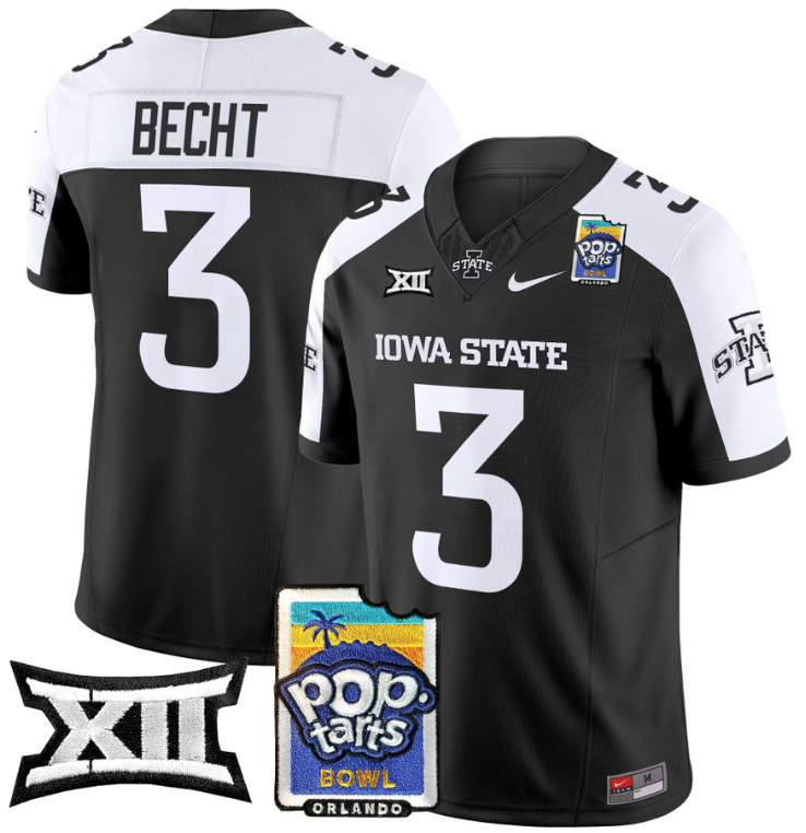 Rocco Becht Jersey #3 Iowa State 2025 PopTarts Bowl Patch Black Alternate