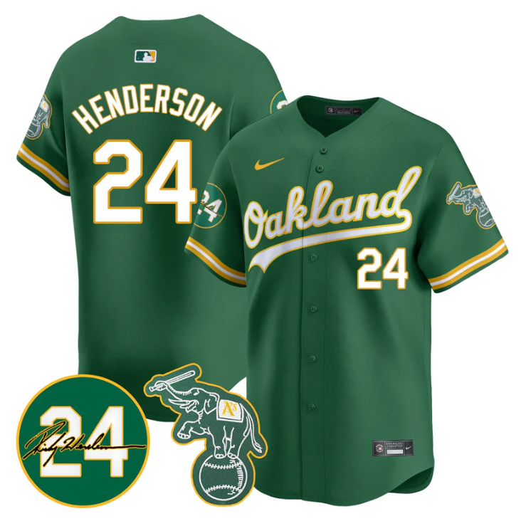 Ricky Henderson Jersey #24 Oakland Athletics 2025 Rickey Henderson Memorial Stitched Green