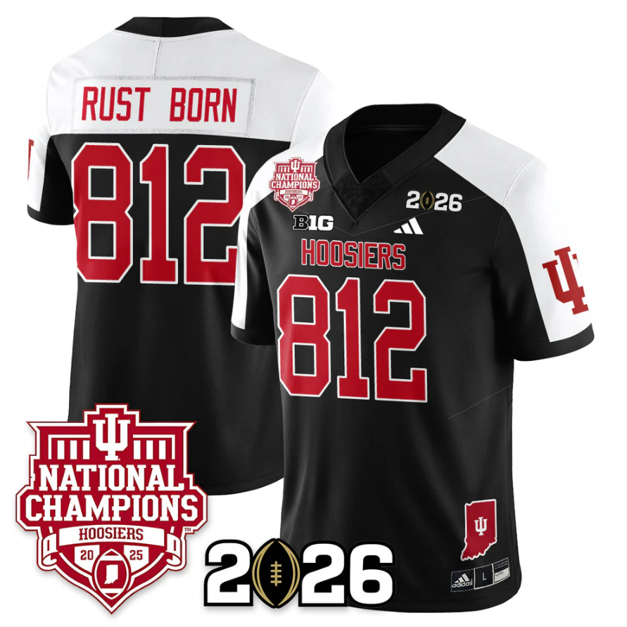 Rust Born Jersey #812 Indiana Hoosiers 2025 National Champions Stitched Black Alternate