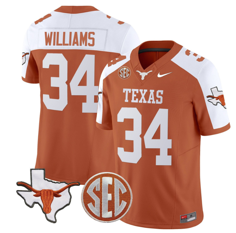 Ricky Williams Jersey #34 Texas Longhorns State Map and Sec Patch Vapor Limited College Football Stitched Orange Alternate