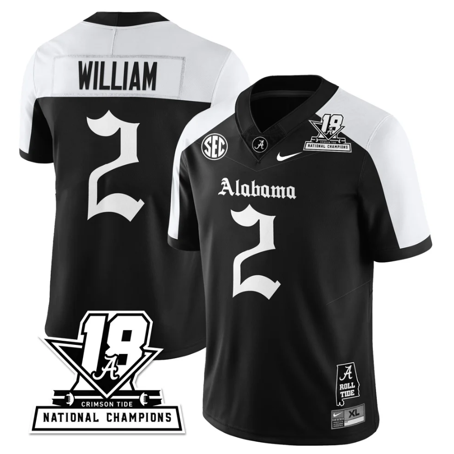 Ryan William Jersey #2 Alabama Crimson 18x-Time National Champions Gothic
