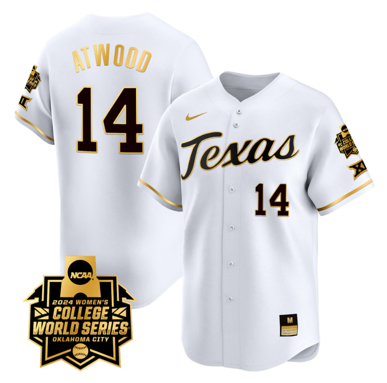 Reese Atwood Jersey #14 Texas AM Aggies 2024 College World Series Patch Vapor Premier Limited NCAA Baseball Stitched White Gold