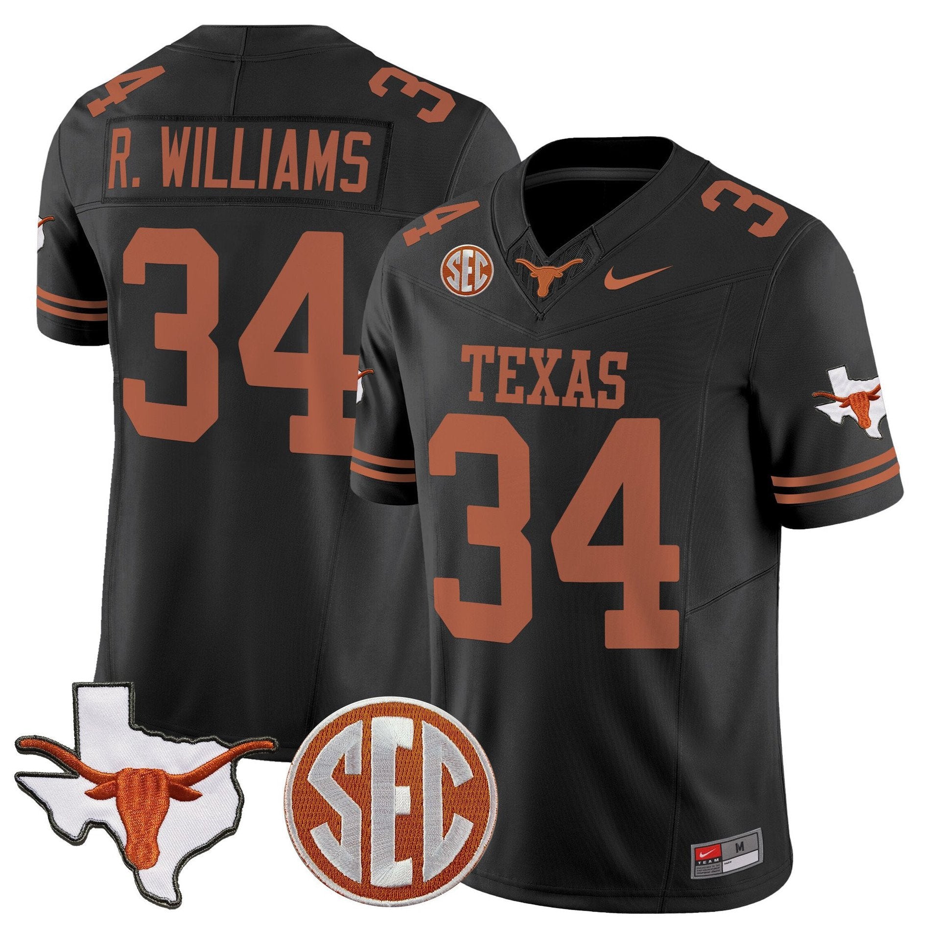 Ricky Williams Jersey #31 Texas Longhorns 2025 State Map SEC Patch Black