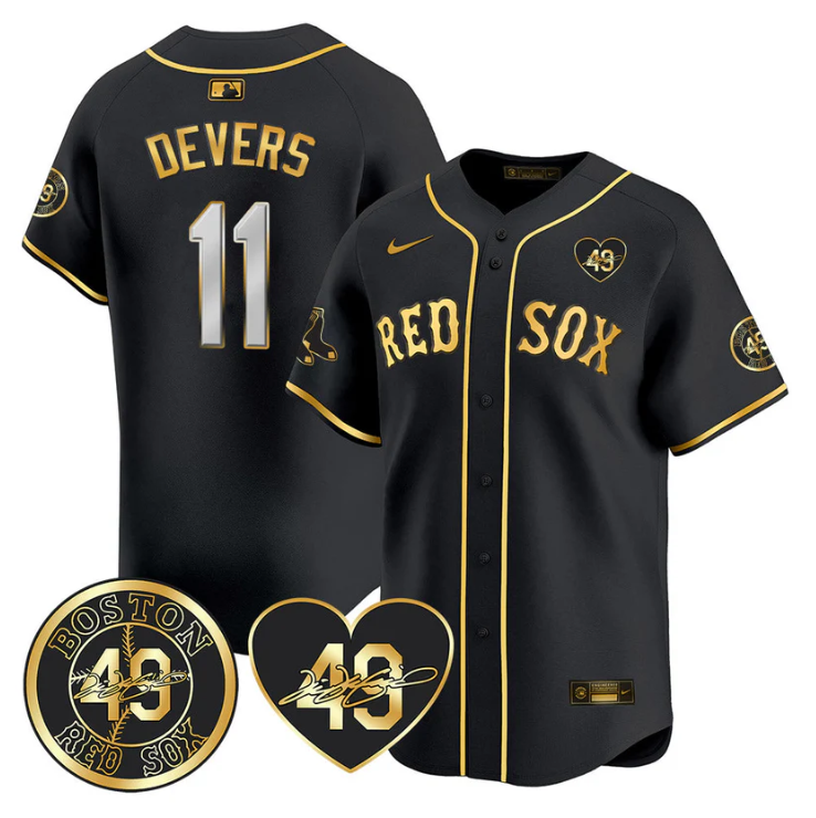 Rafael Devers Jersey #11 Boston Red Sox Tim Wakefield Memorial Patch Stitched Black Gold