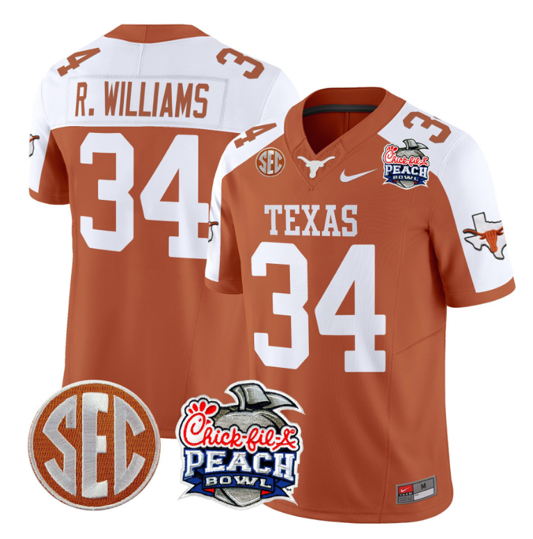 Ricky Williams Jersey #34 Texas Longhorns Peach Bowl Patch Vapor Orange Alternate