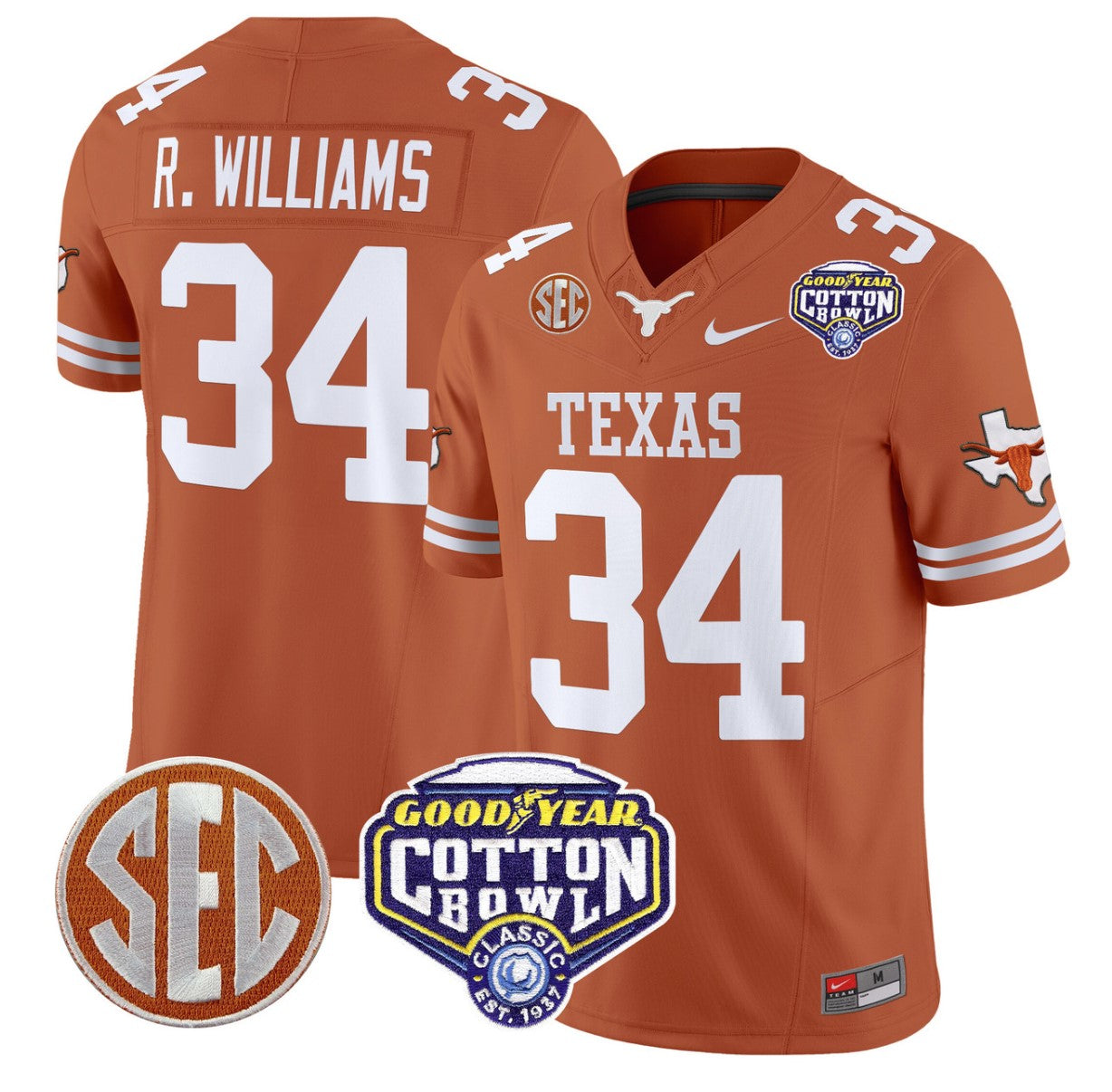 Ricky Williams Jersey #34 Texas Longhorns Cotton Bowl Patch Texas Orange