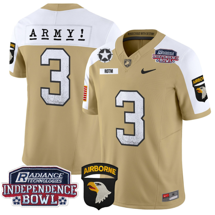 Rotm Jersey #3 Army Black Knights Independence Bowl Patch Tan Alternate