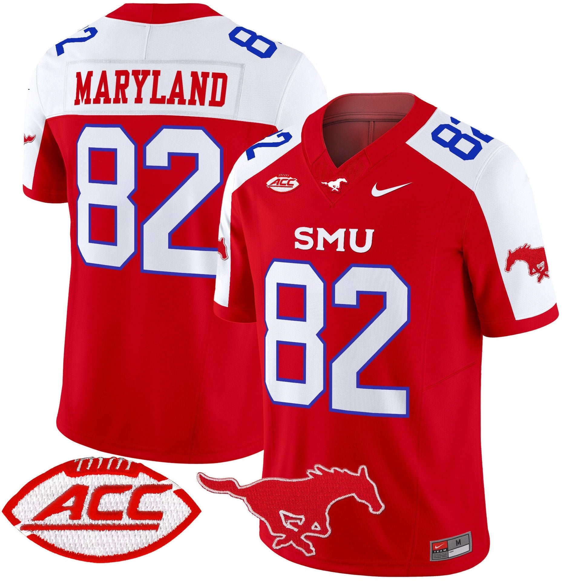 RJ Maryland Jersey #82 SMU Mustangs 2025 Vapor Limited Stitched Red Alter