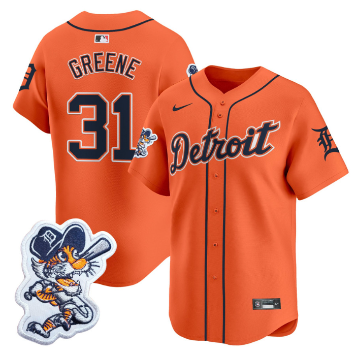 Riley Greene Jersey #31 Detroit Tigers Paws Patch Vapor Premier Limited Stitched Orange