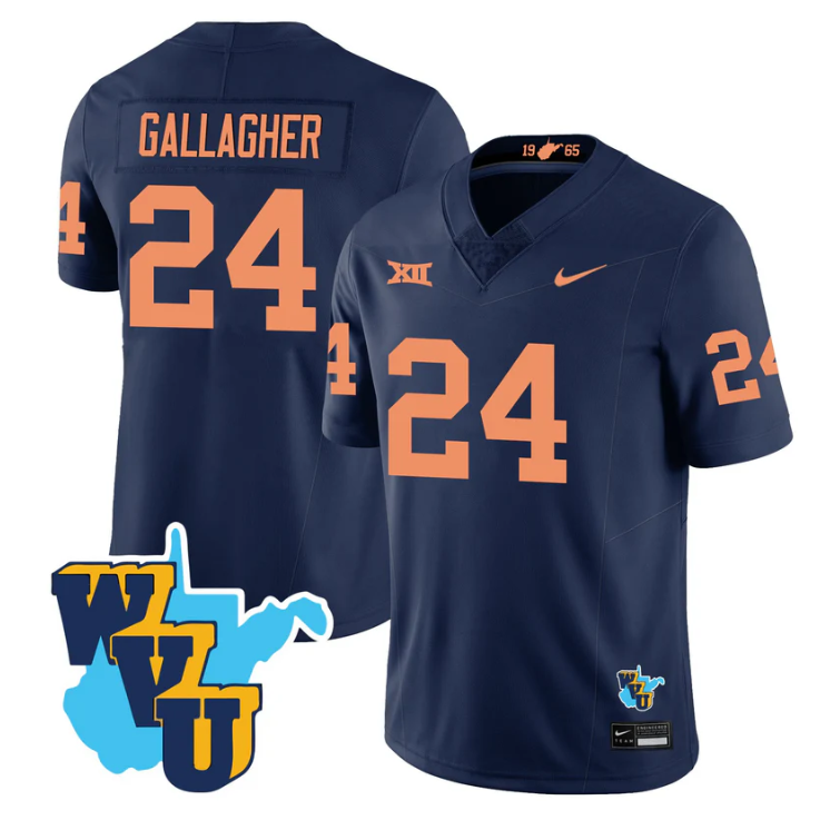 Rodney Gallagher Jersey #24 West Virginia Mountaineers 1965-2025 Throwback Navy