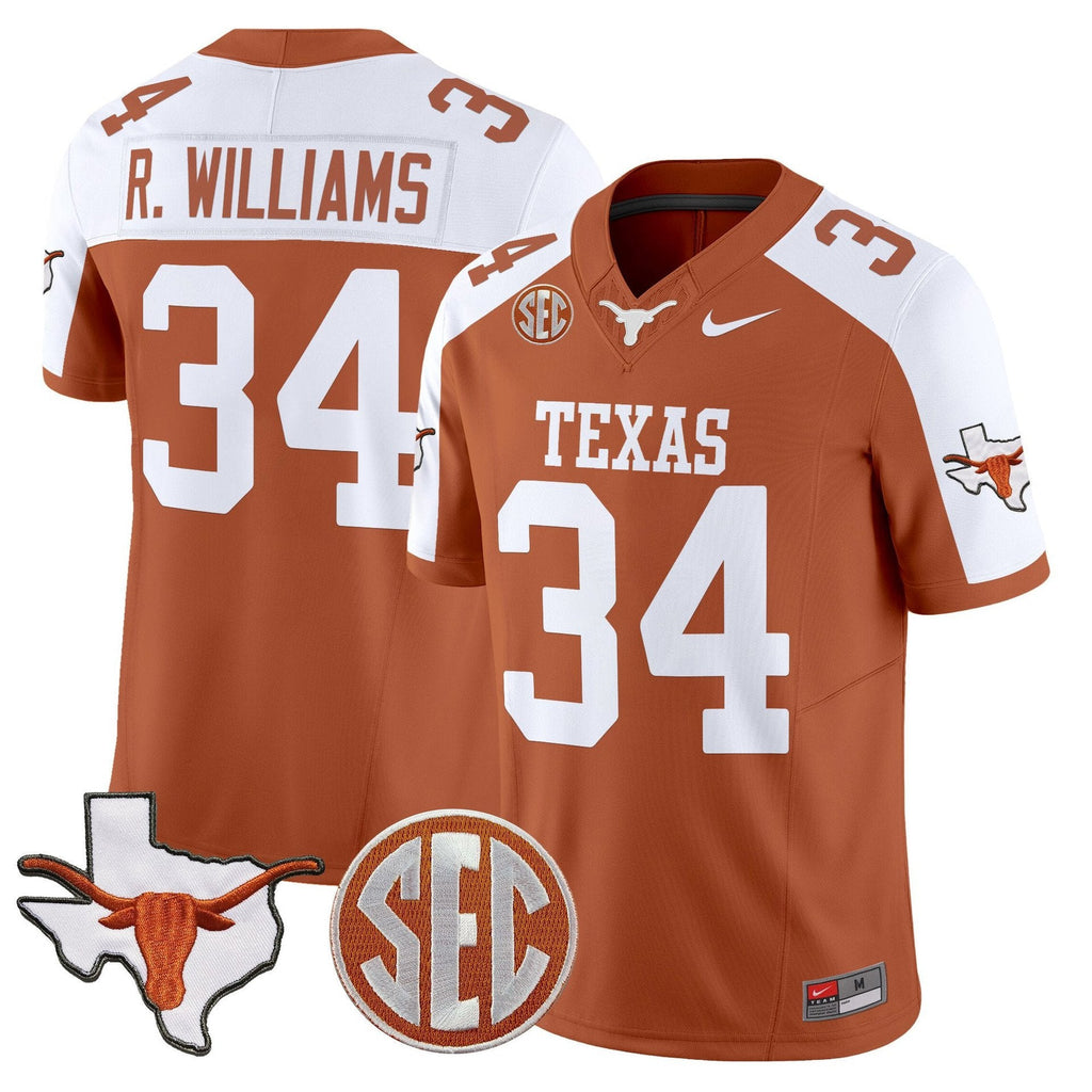 Ricky Williams Jersey #31 Texas Longhorns 2025 State Map SEC Patch Orange Alter