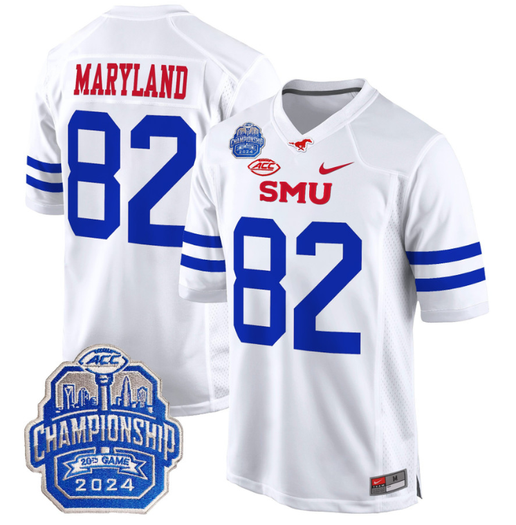 RJ Maryland Jersey #82 SMU Mustangs 2024 ACC Championship Patch White