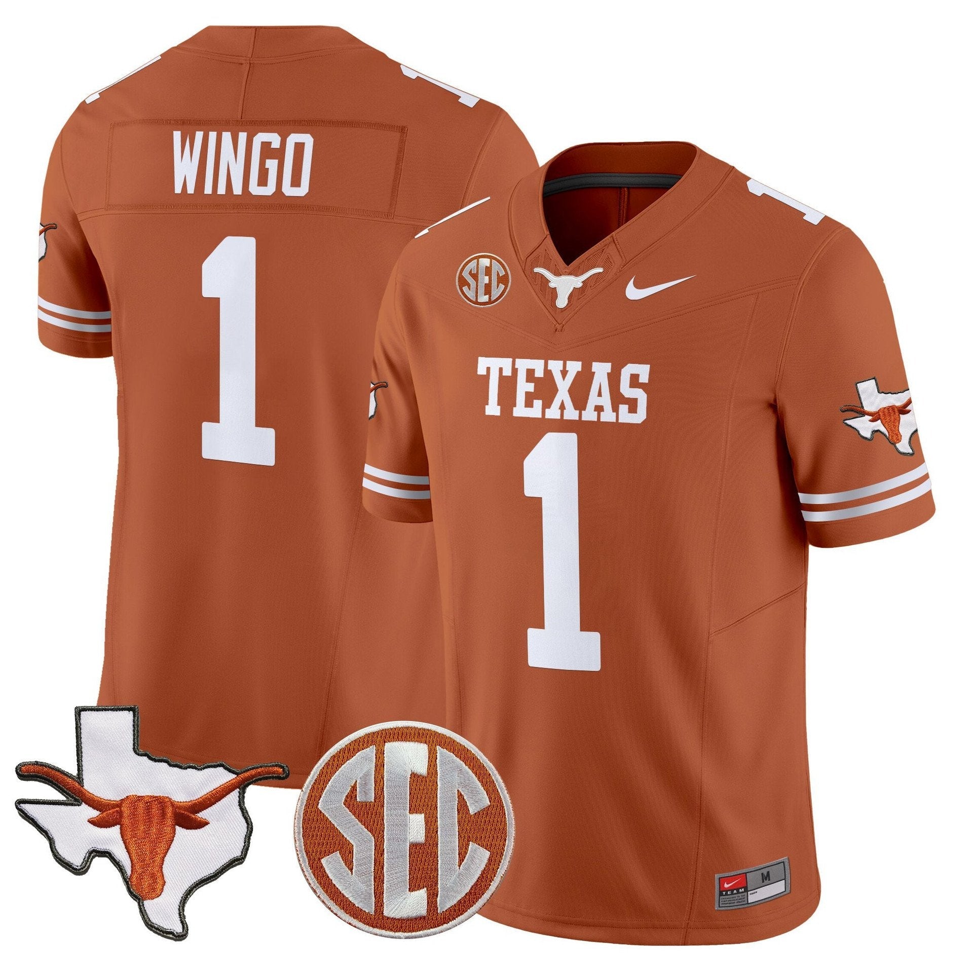 Ryan Wingo Jersey #1 Texas Longhorns 2025 State Map SEC Patch Texas Orange