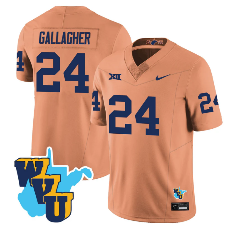 Rodney Gallagher Jersey #24 West Virginia Mountaineers 1965-2025 Throwback Gold