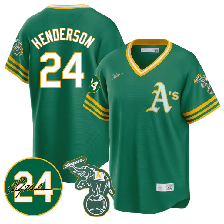 Ricky Henderson Jersey #24 Oakland Athletics 2025 Rickey Henderson Memorial Stitched Throwback