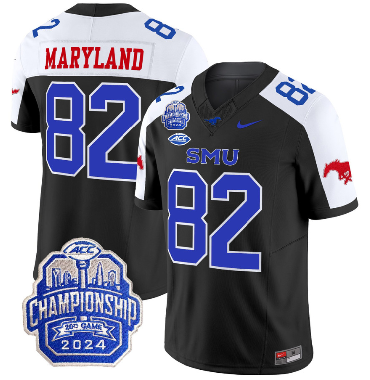 RJ Maryland Jersey #82 SMU Mustangs 2024 ACC Championship Patch Black Alternate
