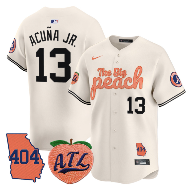 Ronald Acuna Jr Jersey #13 Atlanta Braves 404 & The Big Peach Premier Limited Stitched Cream