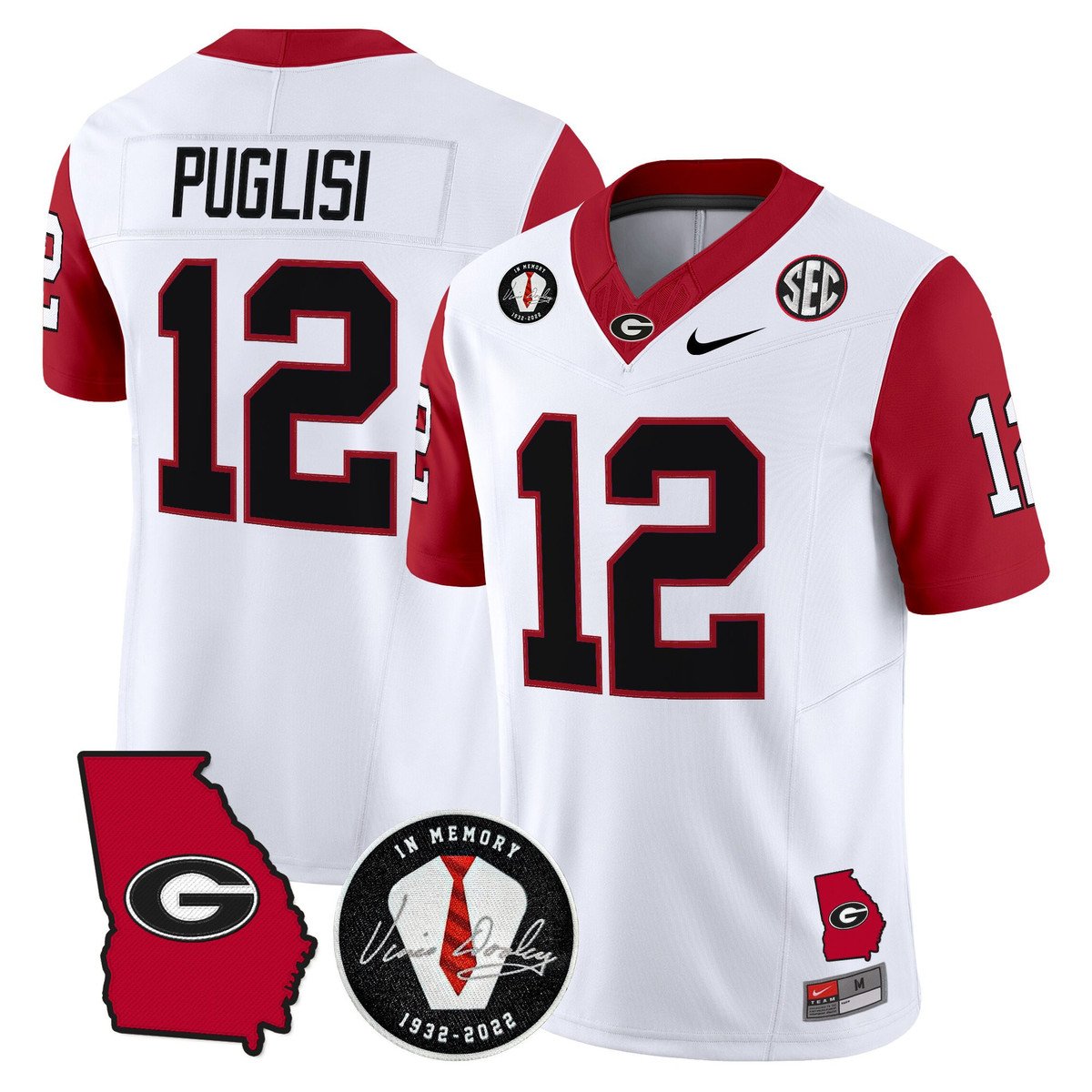 Ryan Puglisi Jersey #12 Georgia Bulldogs 2025 Vapor Limited Stitched White