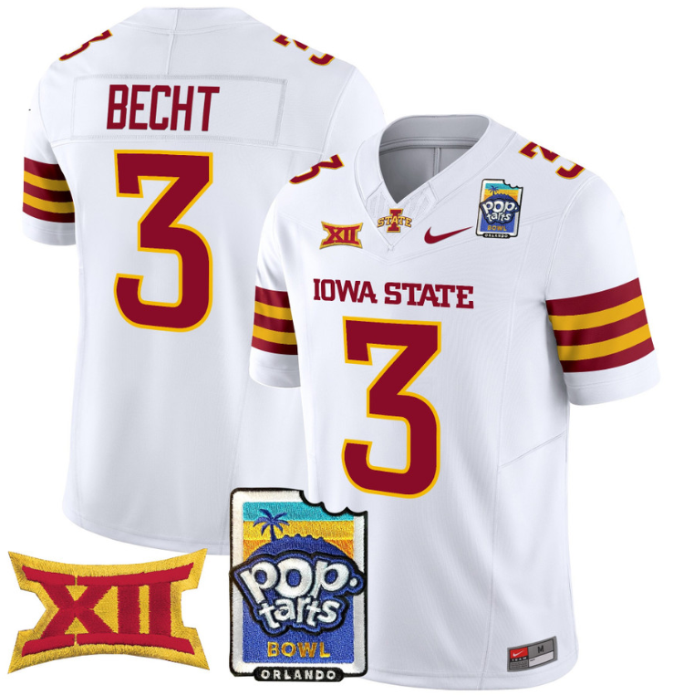 Rocco Becht Jersey #3 Iowa State 2025 PopTarts Bowl Patch White