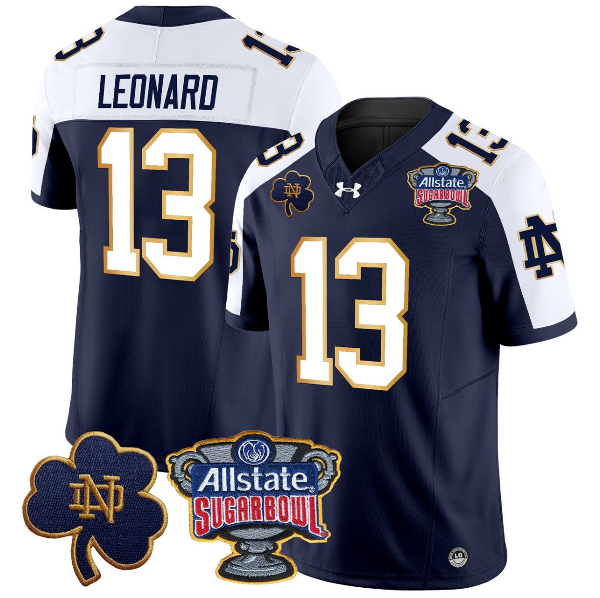 Riley Leonard Jersey #13 Notre Dame 2024 Sugar Bowl Patch V2 Navy Alternate