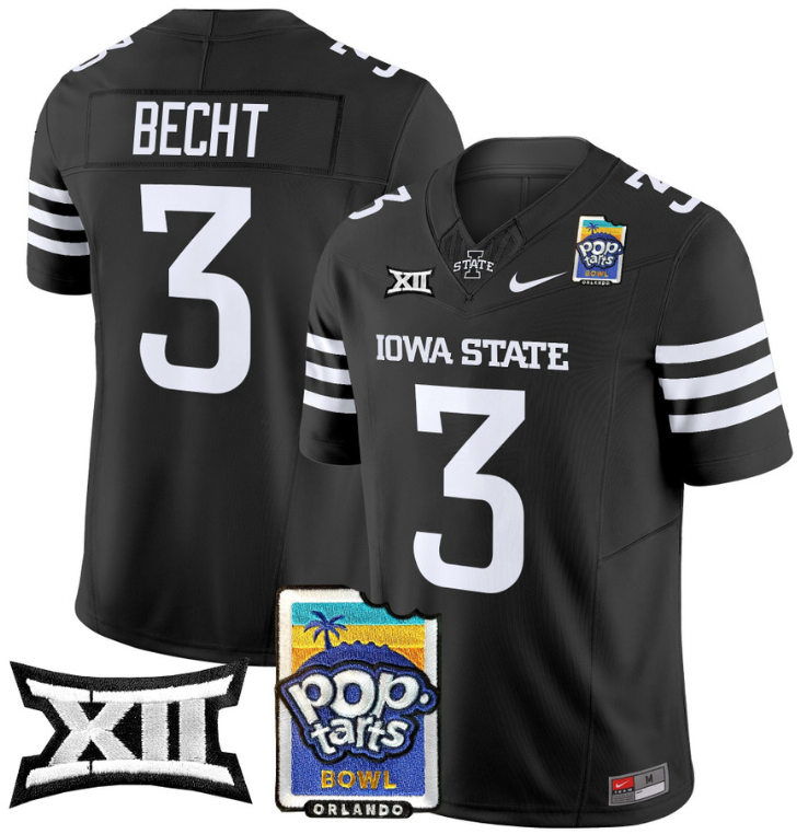 Rocco Becht Jersey #3 Iowa State 2025 PopTarts Bowl Patch Black