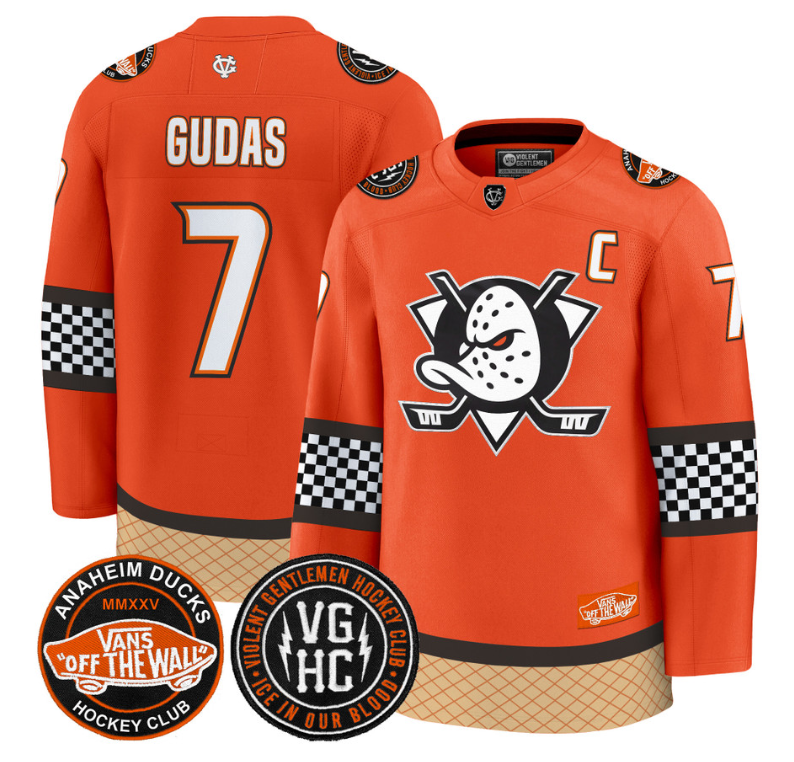 Radko Gudas Jersey #7 Anaheim Ducks Checkerboard 2025 Premium Stitched Orange