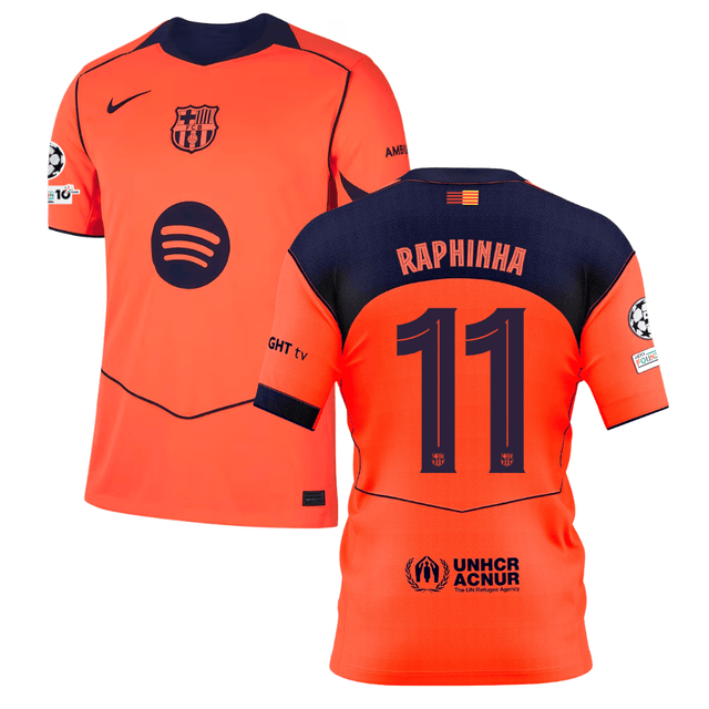 Raphinha 11 Barcelona 2025-26 Third Match Jersey – Orange