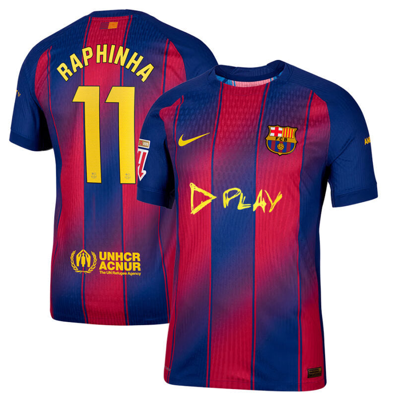 Raphinha #11 FC Barcelona x Ed Sheeran 2025-26 Home Match Jersey – Red blue