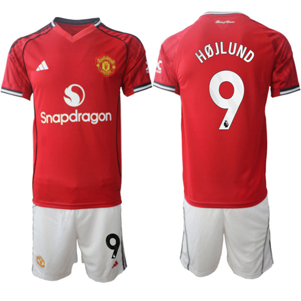 Rasmus Hojlund Jersey #9 Manchester United Red Home 2025-26 Soccer Suit