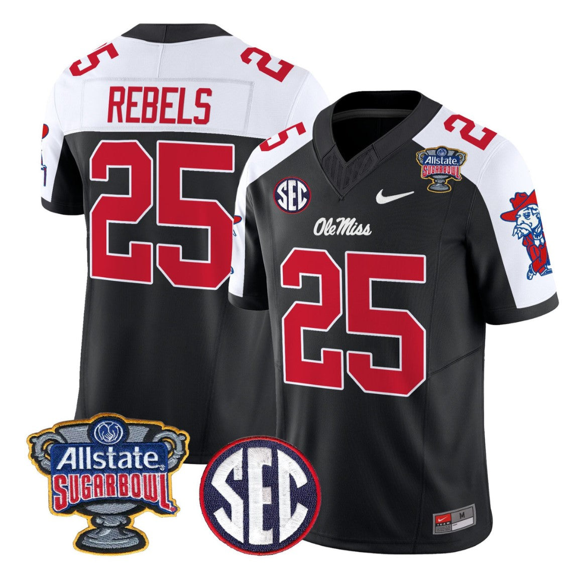 Rebels Jersey #25 Ole Miss Rebels 2026 Sugar Bowl Patch Vapor Stitched
