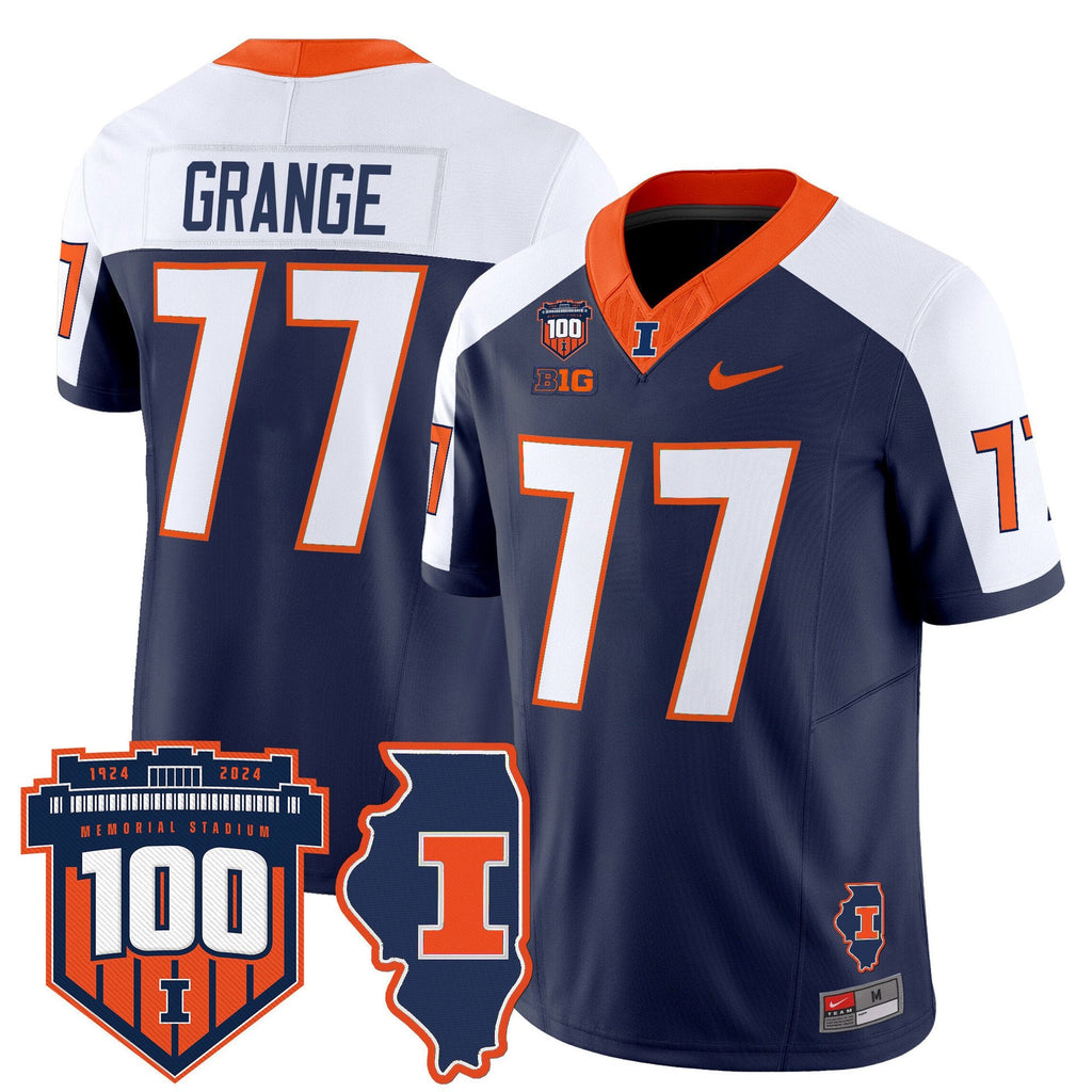 Red Grange Jersey #77 Illinois Fighting 100th Memorial Stadium Navy Alternate
