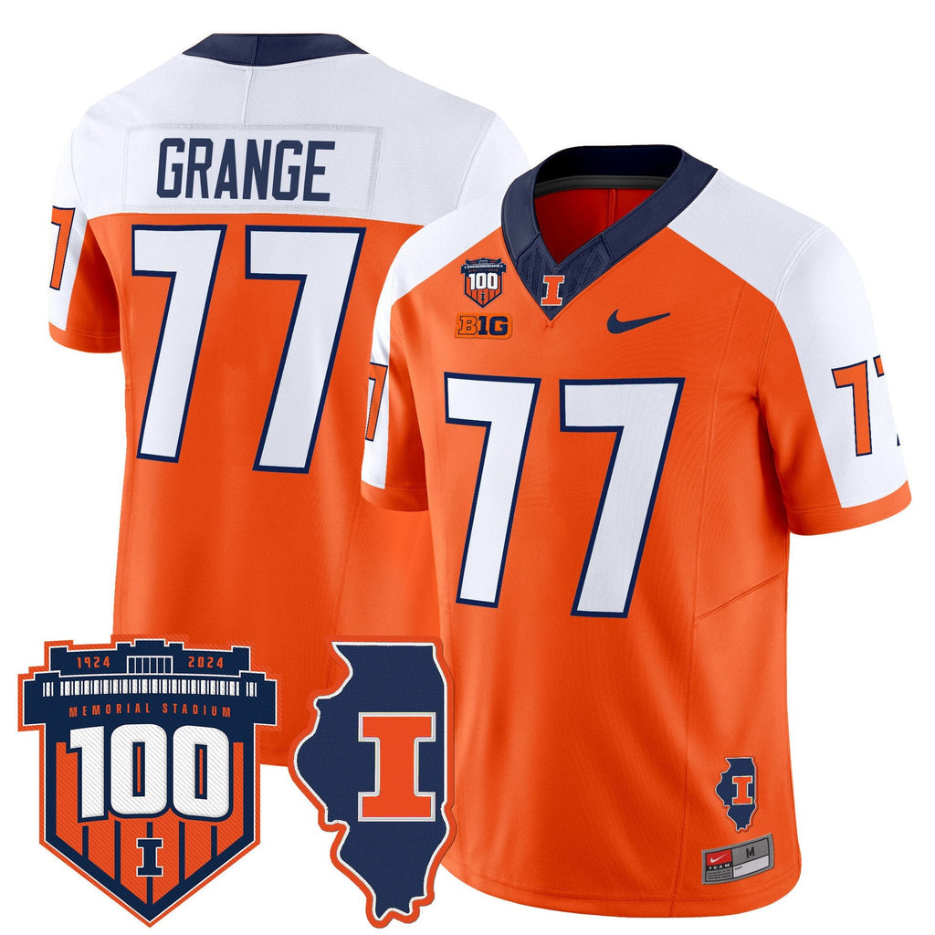 Red Grange Jersey #77 Illinois Fighting 100th Memorial Stadium Orange Alternate