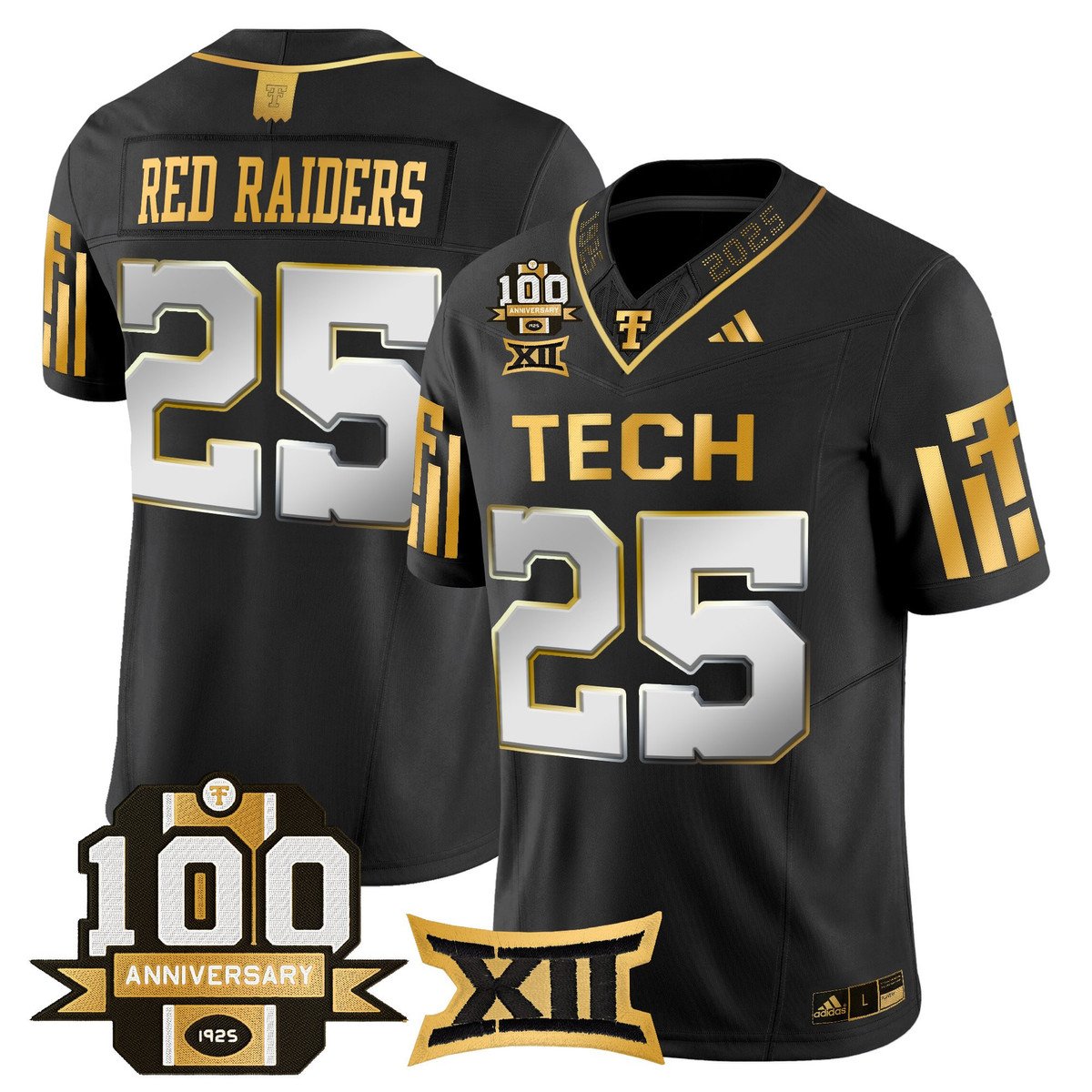 Red Raiders Jersey #25 Texas Tech 2025 100th Anniversary Stitched Black Limited