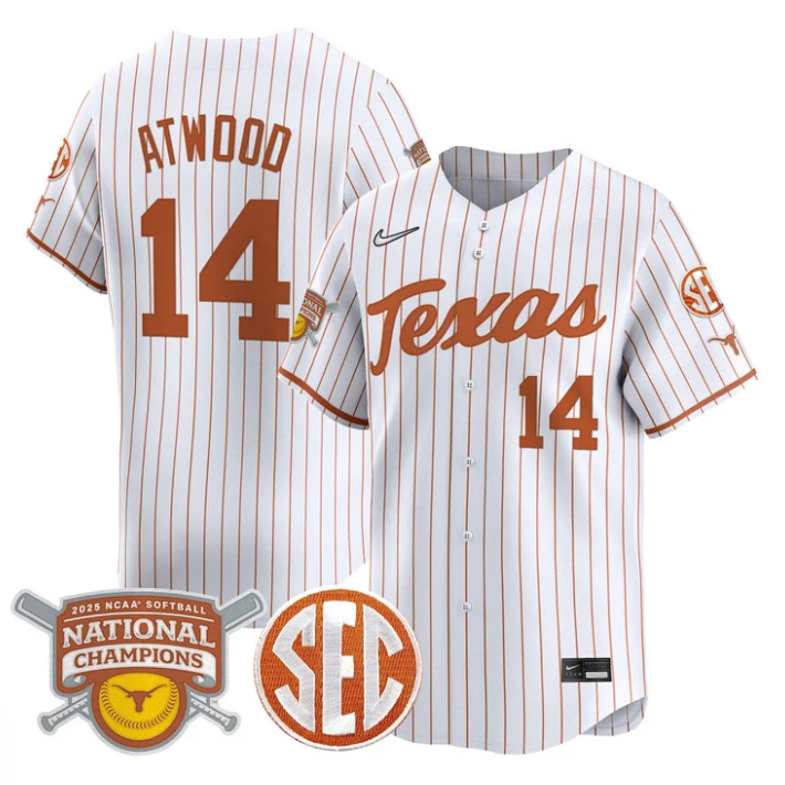 Reese Atwood Jersey #14 Texas Longhorns 2025 National Champions White Pinstripe