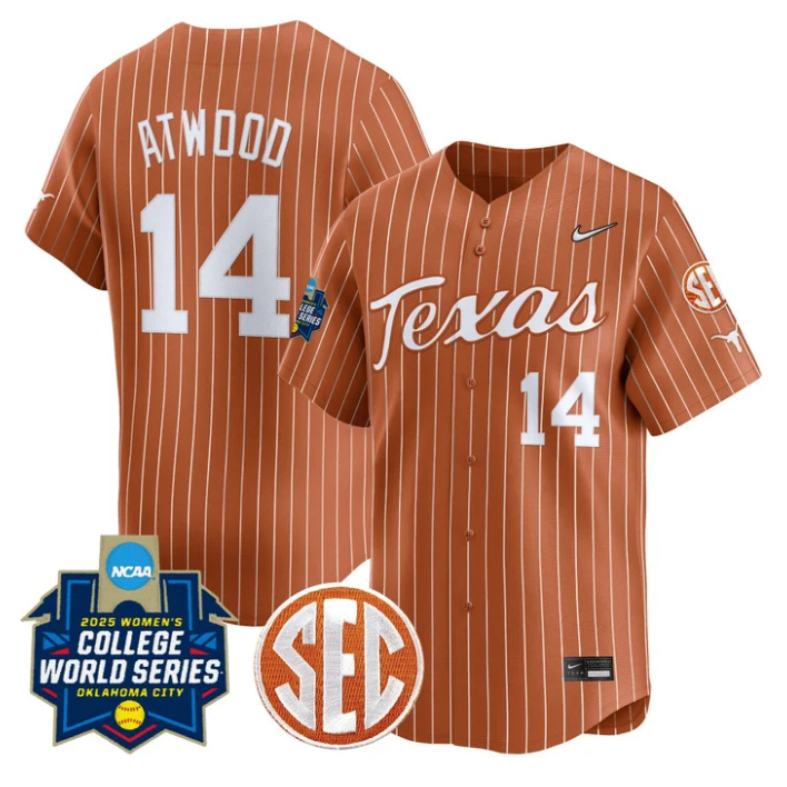 Reese Atwood Jersey #14 Texas Longhorns 2025 World Series Stitched Orange Pinstripe