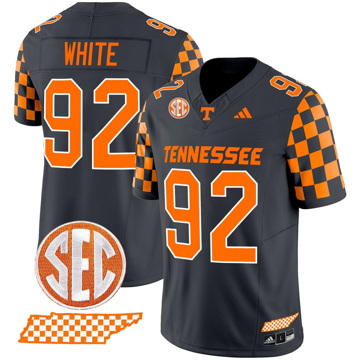 Reggie White Jersey #92 Tennessee Vols Rebrand 2026 Checkerboard Smokey Grey