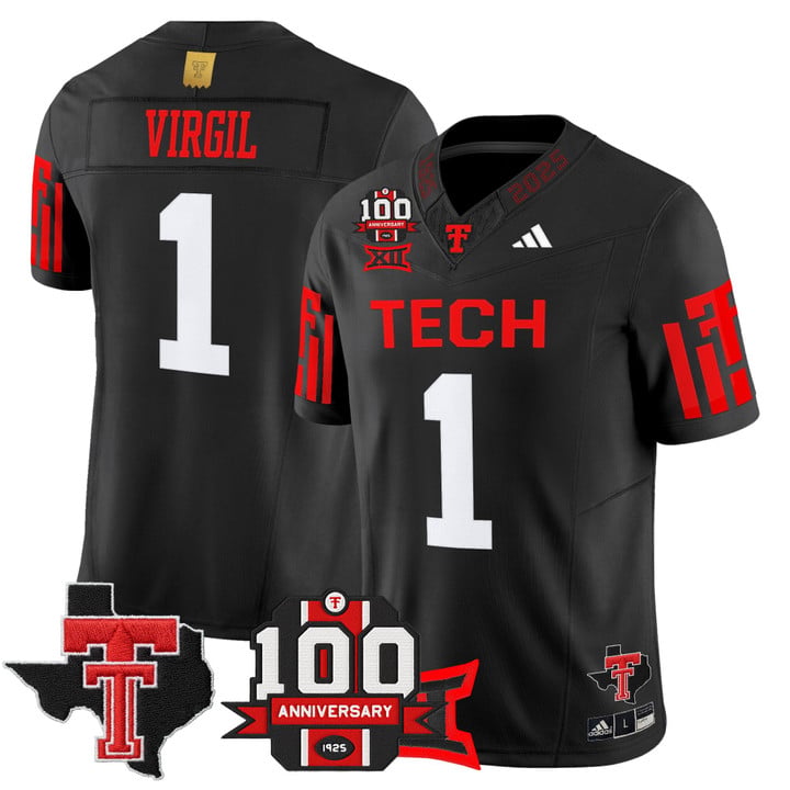 Reggie Virgil Jersey #1 Texas Tech 2025 100th Anniversary Patch Stitched