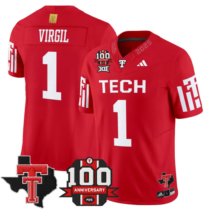 Reggie Virgil Jersey #1 Texas Tech 2025 100th Anniversary Patch Stitched