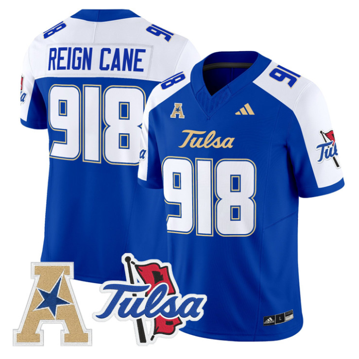 Reign Cane Jersey #918 Tulsa Golden Hurricane 2025 Vapor Stitched Royal Alter