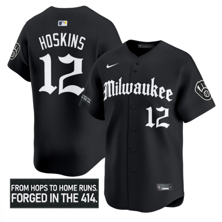 Rhys Hoskins Jersey #12 Milwaukee Brewers Gothic 414 Shadows Edition Black