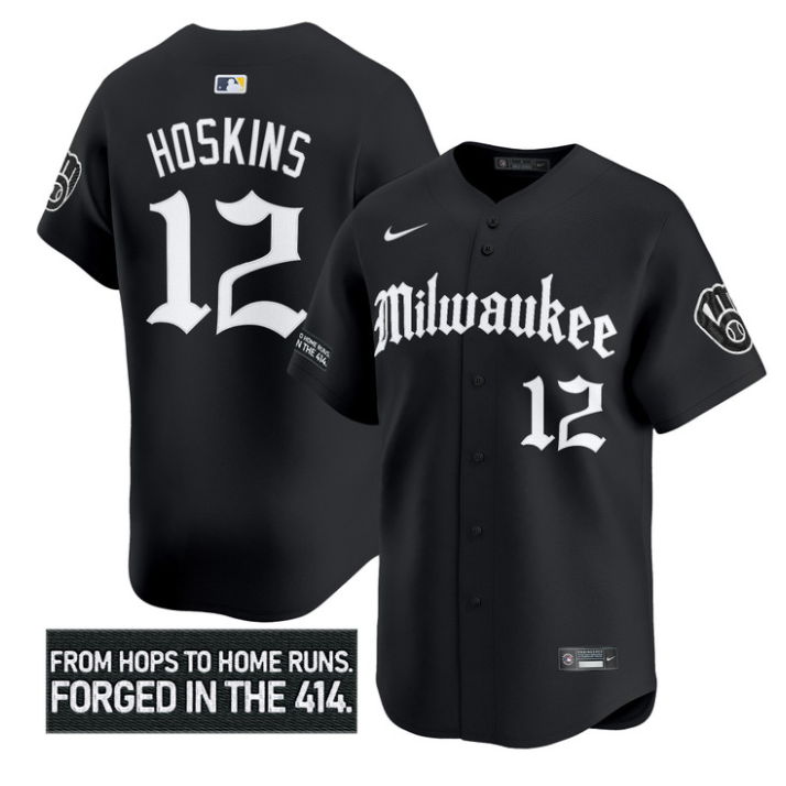 Rhys Hoskins Jersey #12 Milwaukee Brewers Gothic 414 Shadows Edition Black
