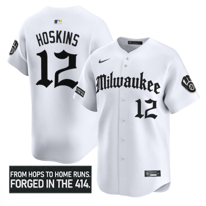 Rhys Hoskins Jersey #12 Milwaukee Brewers Gothic 414 Shadows Edition White