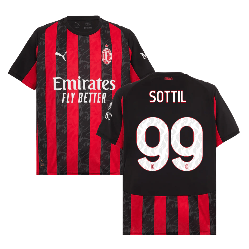 Riccardo Sottil 99 AC Milan 2025-26 Home Match Jersey – Black Red
