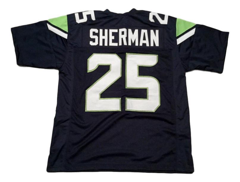 Richard Sherman CUSTOM STITCHED Unsigned Football Jersey Blue